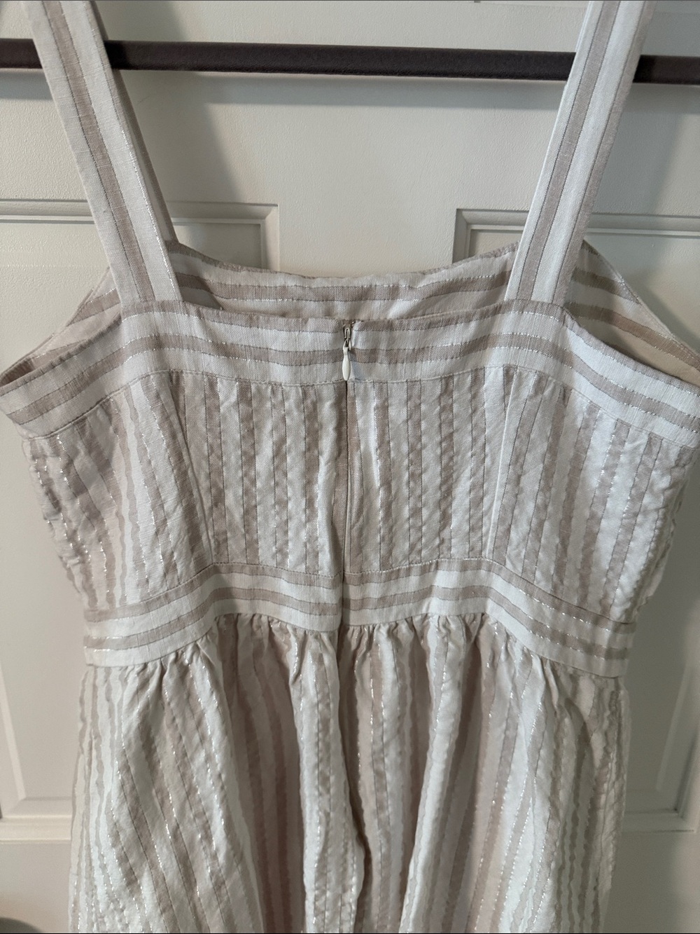 NWT LOFT Shimmer Striped Linen Blend Square Neck Midi Dress White Gray Size 4 - Picture 8 of 8